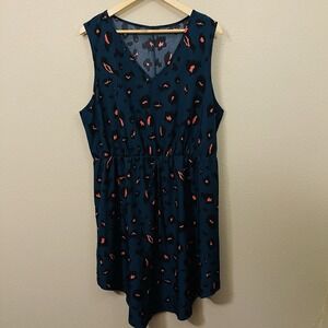 SHEIN Curve Summer Dress Sleeveless Teal Pink Leopard Elastic Waist Plus Sz 3XL